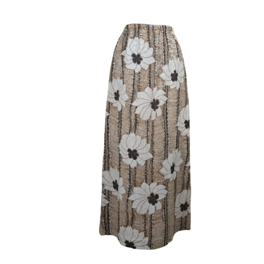 Vtg Nelly De Grab 8 Glitter Floral Sparkle Maxi Skirt Long Glam Brown Silver 60s